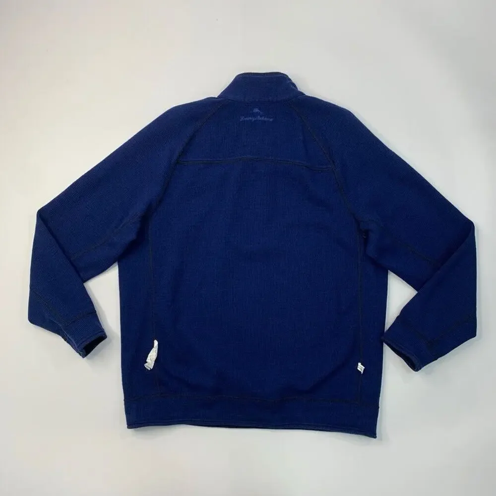 Tommy‎ Bahama Sweater Mens Medium Prussian Blue Slub Tropic Reversible Half Zip